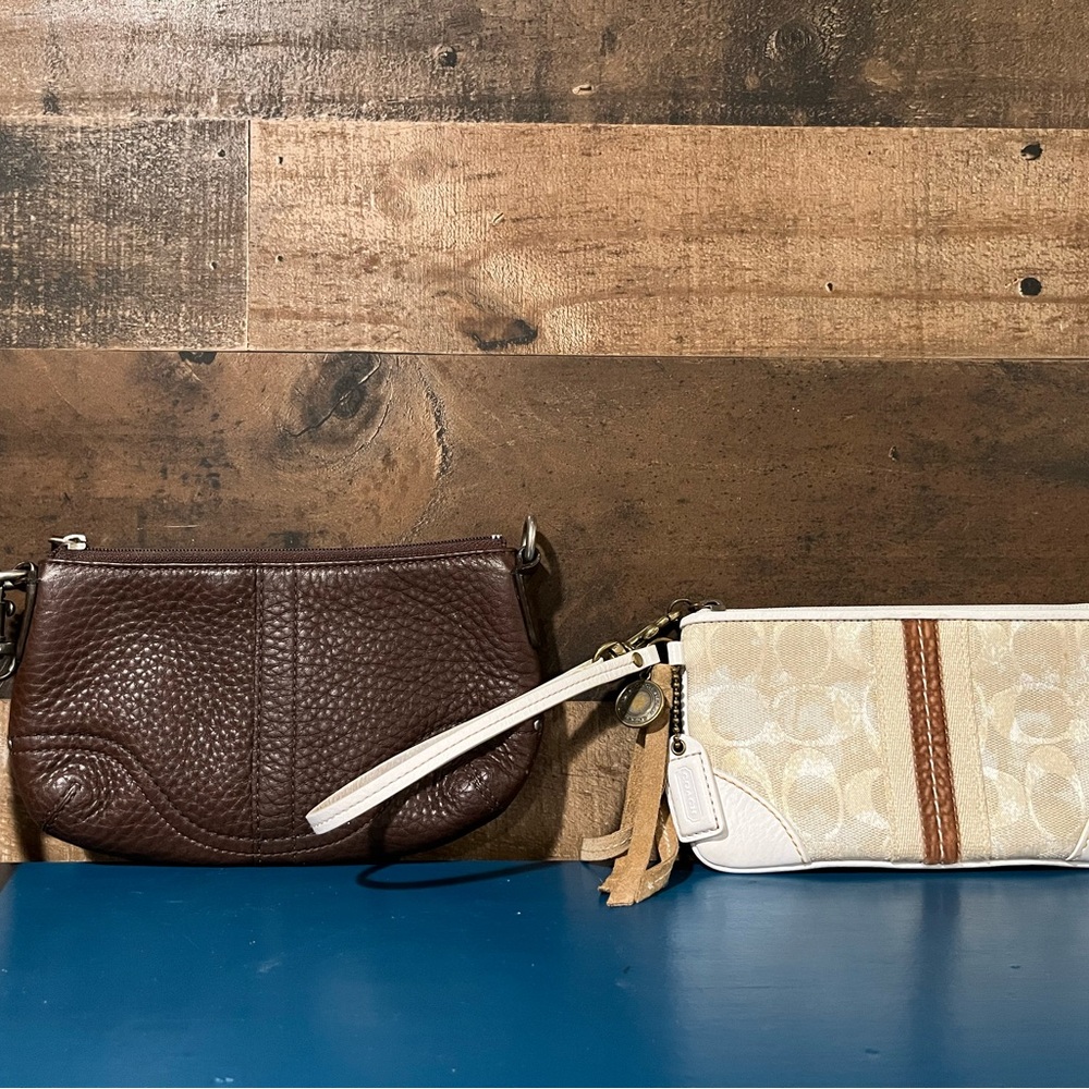 Set of 2 Coach Brown Mini Bag Wristlet Leather Y2K NICE Pouch Wallet